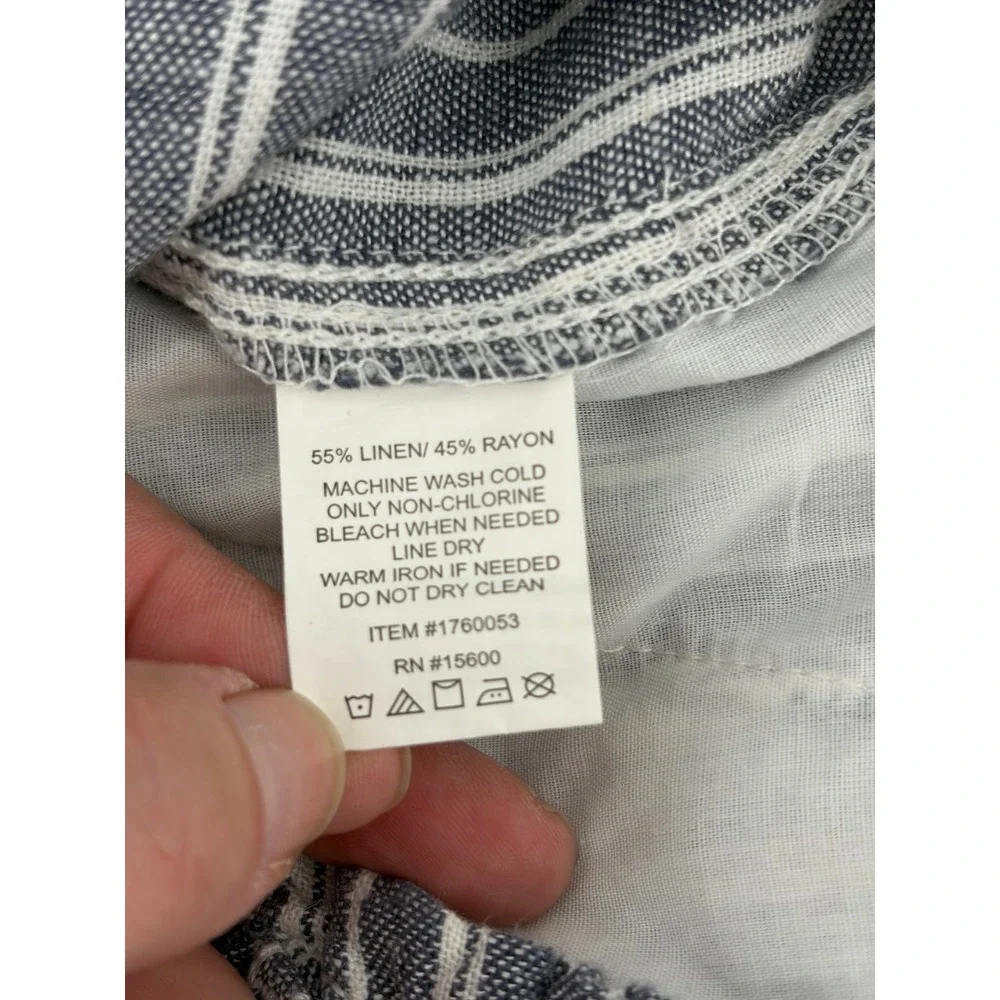 Briggs Linen Pants Grey Striped, Pull On Beach Coastal Summer, Size XL, Pre-Own